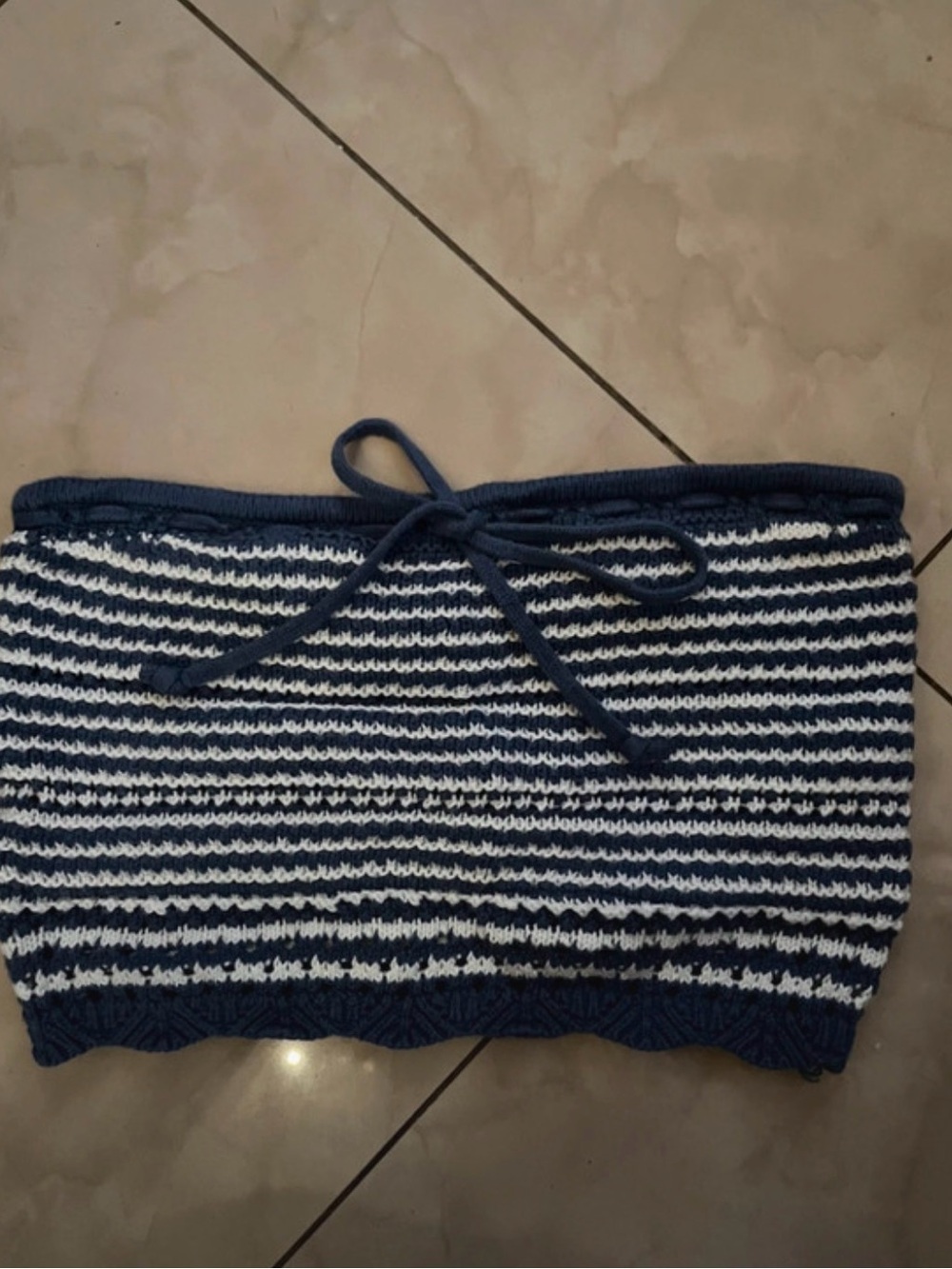 Hollister Navy and White Striped Knit Tube Top